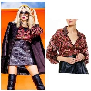 Alice + Olivia Floral Blouse in Black and Red